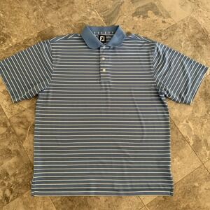 FootJoy Mens Polo Shirt Size L Blue White Stripe Short Sleeve EUC